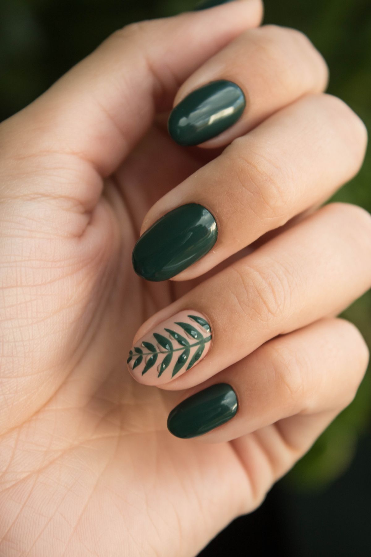 Green nail art detail at London Nails, Lincoln Park